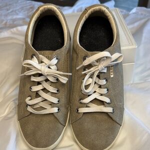 Taos Footwear Taupe Canvas Sneakers with White Laces